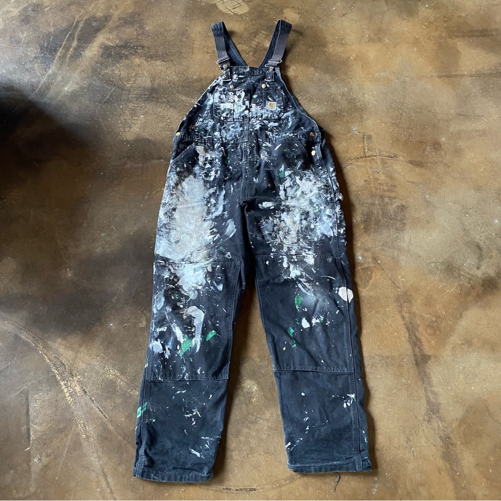 Carhartt Black Paint-Splattered Cargo Overalls